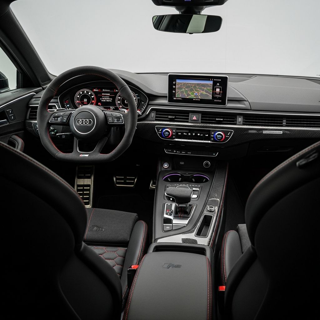 Discover the luxurious and performance-driven cabin of the Audi RS4 Avant, blending premium materials with cutting-edge tech.