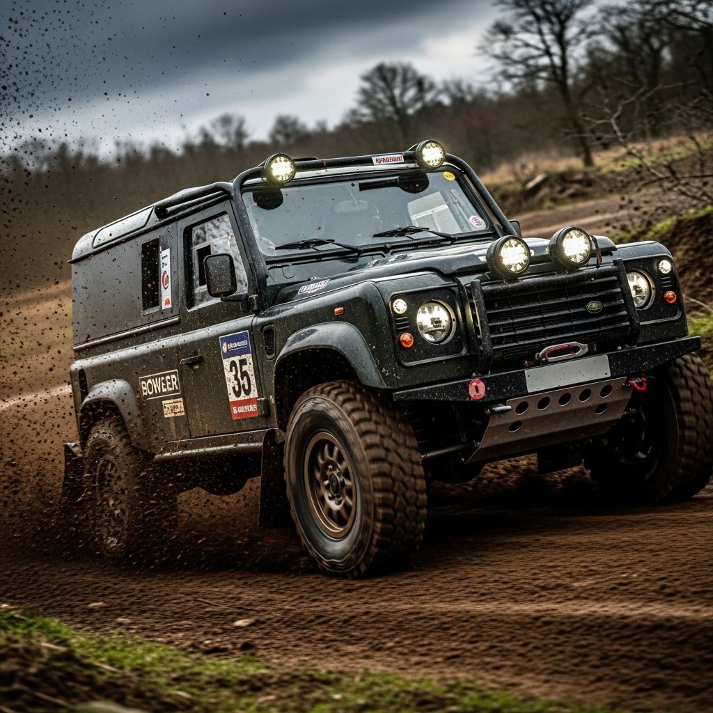 Discover the Bowler Defender Challenge: a rally-ready Land Rover built for thrilling off-road action and accessible racing competition.